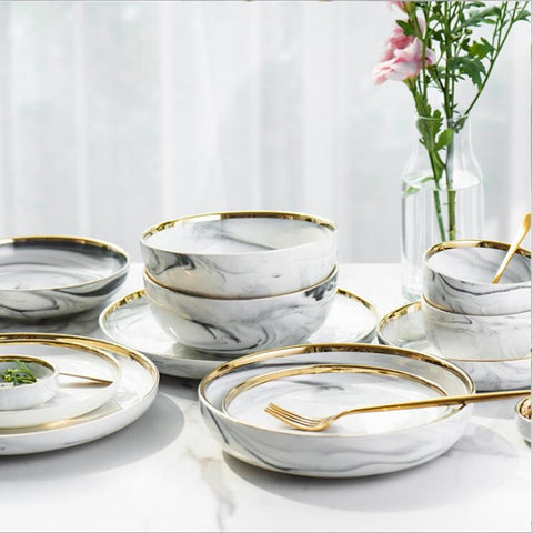 Gold Marble Dinner Plate Set