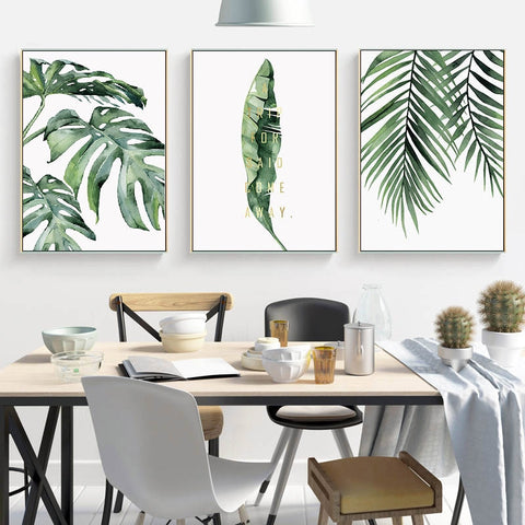 Watercolor Leaves Wall Art Canvas